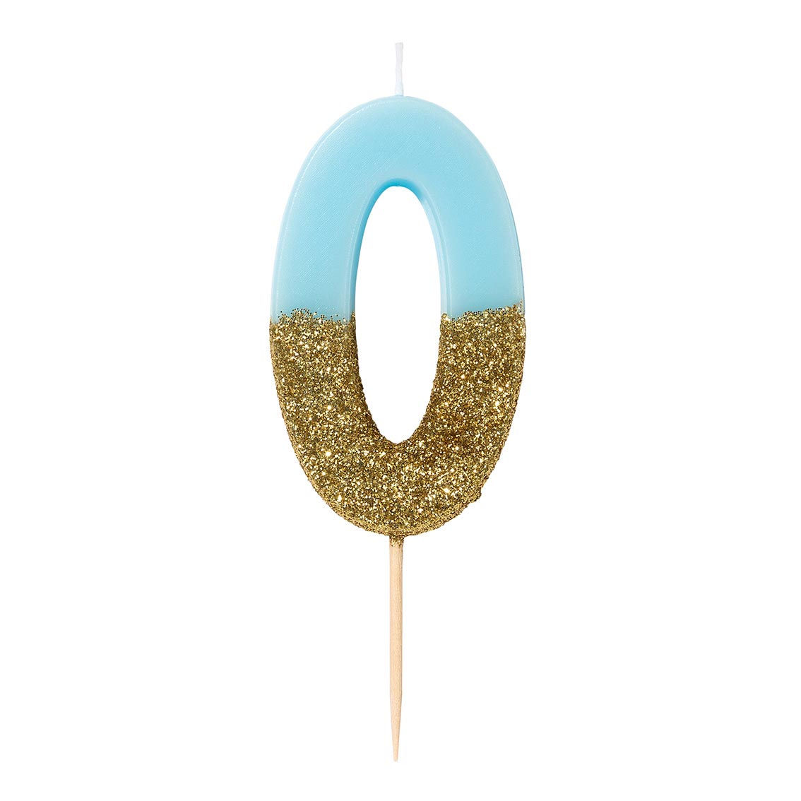 Blue & Gold Glitter Birthday Number Candle - 0