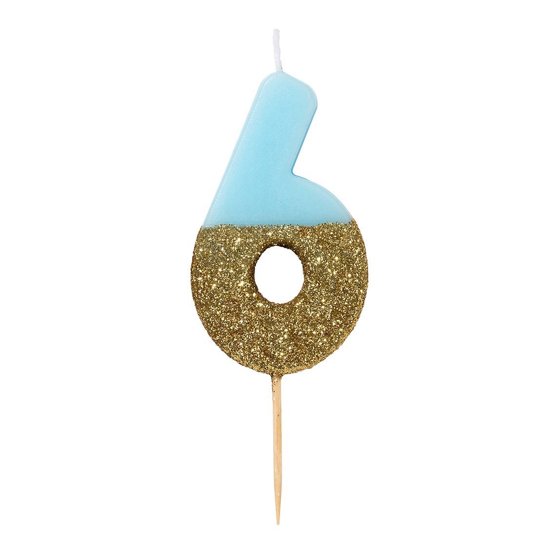 Blue & Gold Glitter Birthday Number Candle - 6