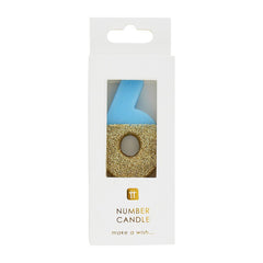 Blue & Gold Glitter Birthday Number Candle - 6