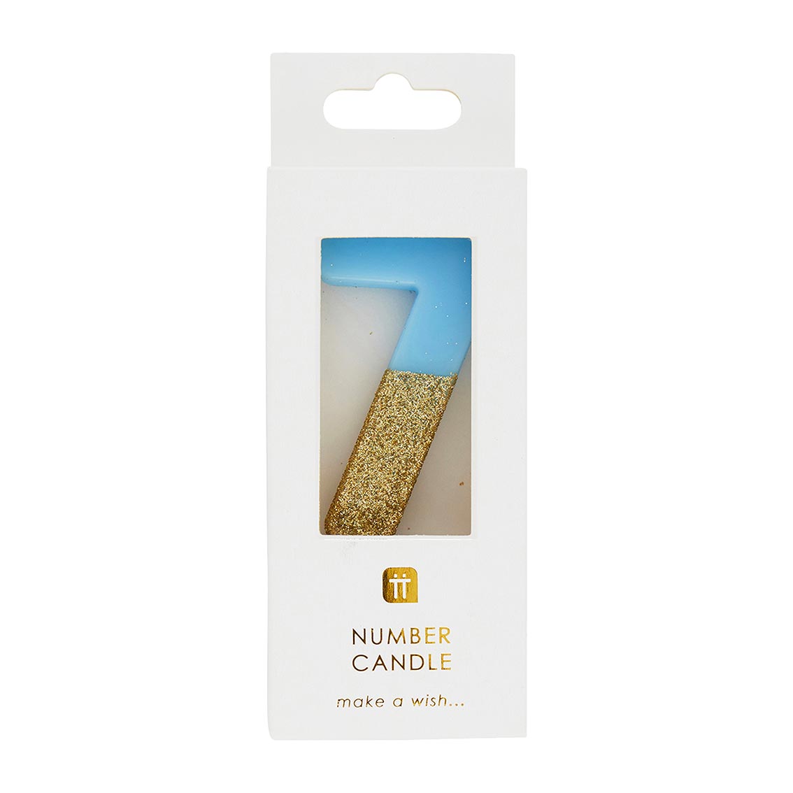 Blue & Gold Glitter Birthday Number Candle - 7