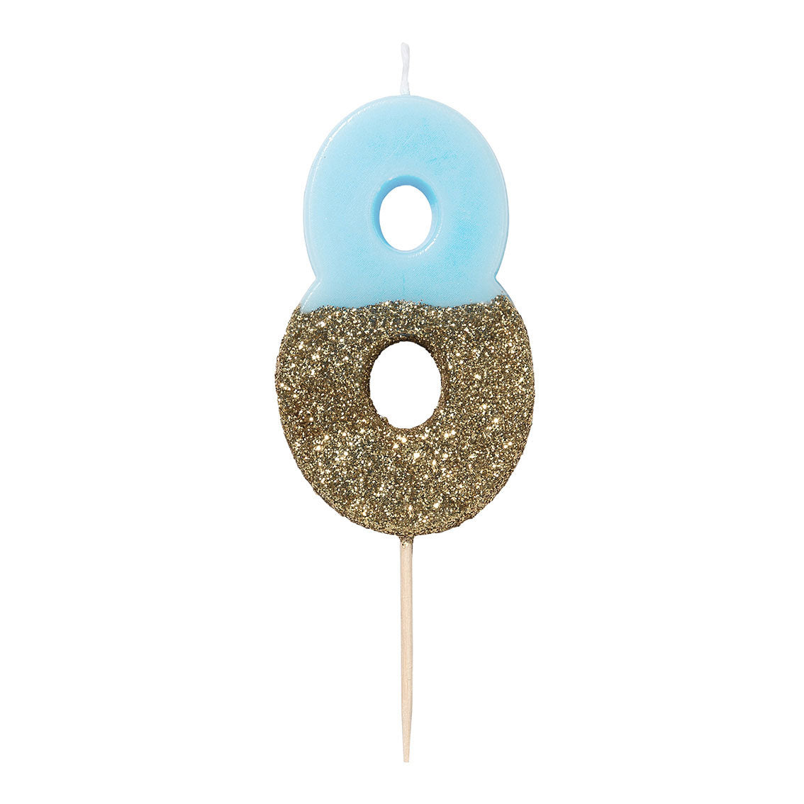 Blue & Gold Glitter Birthday Number Candle - 8