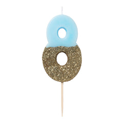 Blue & Gold Glitter Birthday Number Candle - 8
