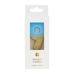 Blue & Gold Glitter Birthday Number Candle - 9