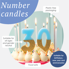 Blue & Gold Glitter Birthday Number Candle - 6