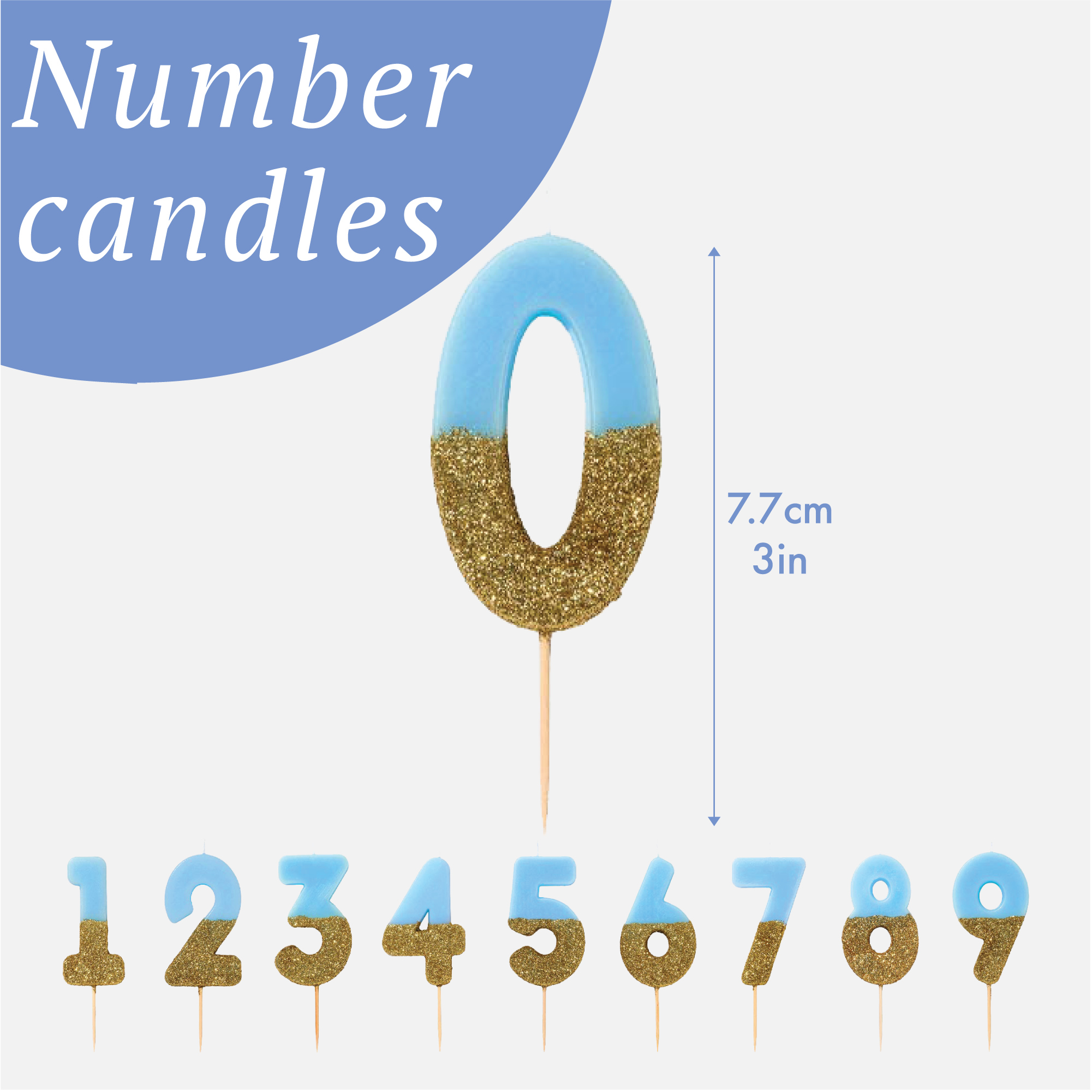 Blue & Gold Glitter Birthday Number Candle - 7
