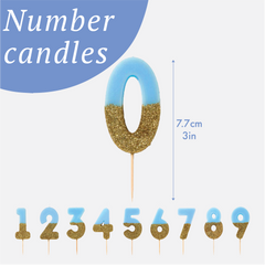 Blue & Gold Glitter Birthday Number Candle - 0