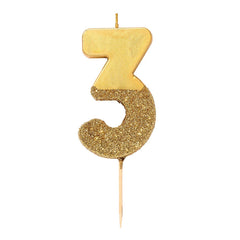 Gold Glitter Birthday Number Candle - 3