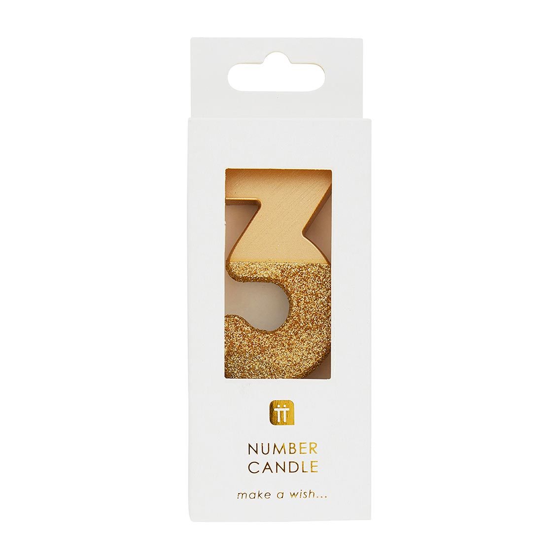 Gold Glitter Birthday Number Candle - 3