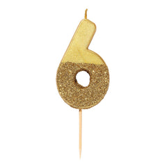 Gold Glitter Birthday Number Candle - 6