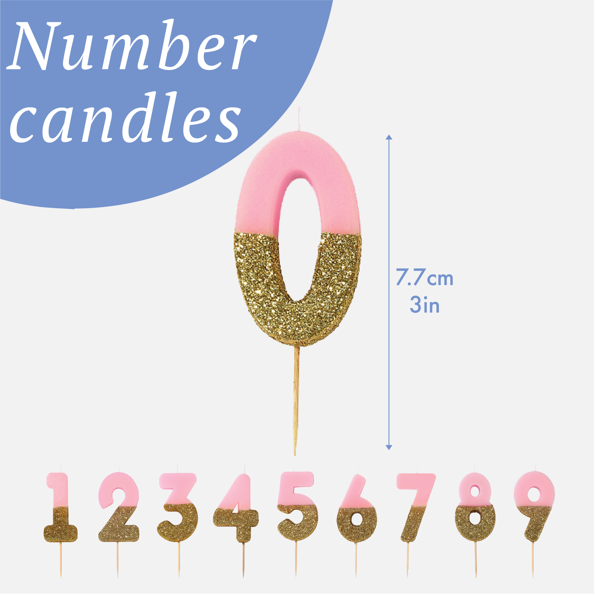 Pink & Gold Glitter Birthday Number Candle - 0