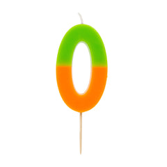 Orange & Green Birthday Number Candle - 0