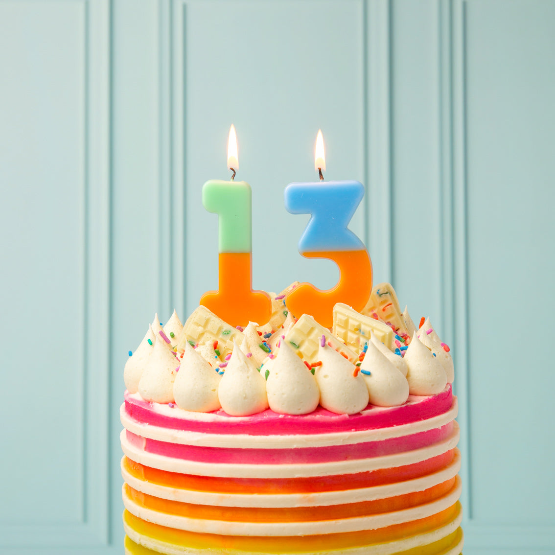 Orange & Light Blue Birthday Number Candle - 3