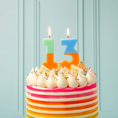 Orange & Light Blue Birthday Number Candle - 3