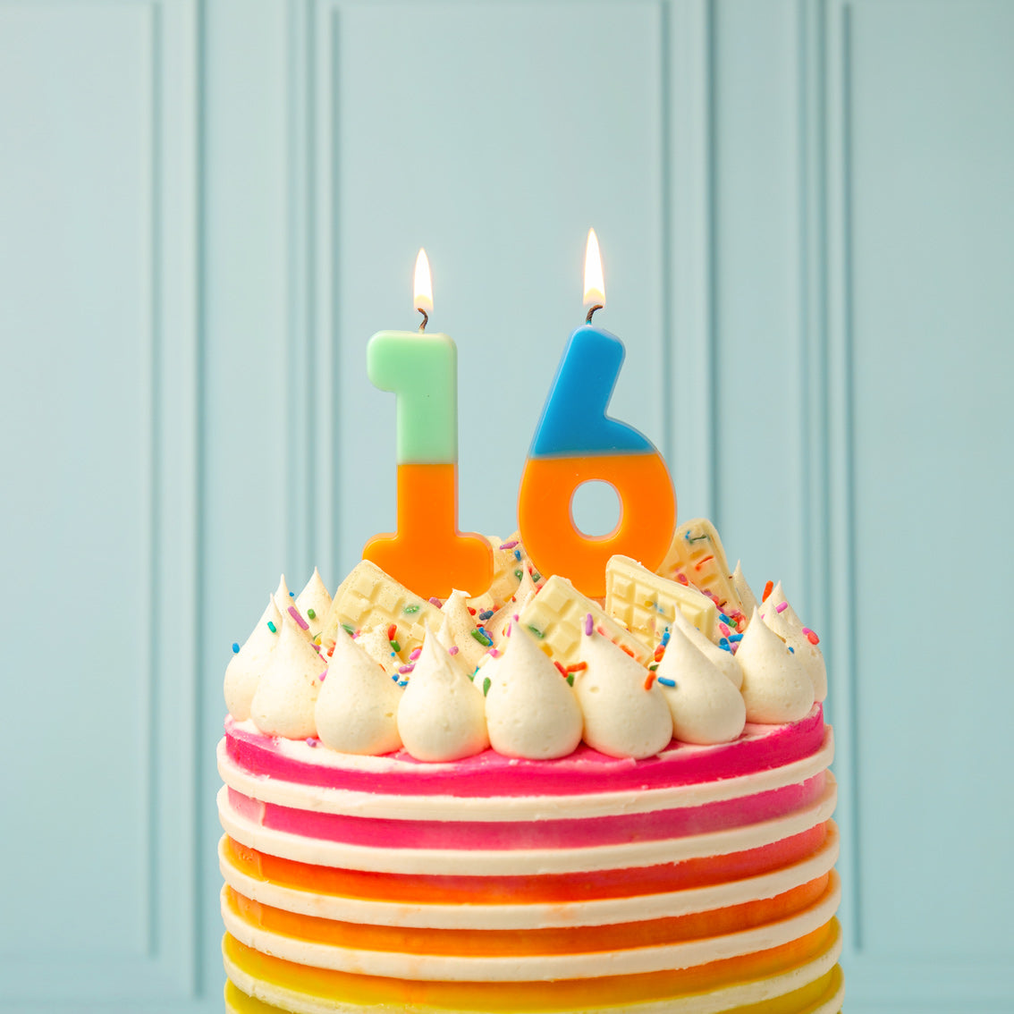 Orange & Dark Blue Birthday Number Candle - 6