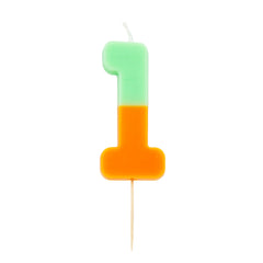 Orange & Mint Green Birthday Number Candle - 1