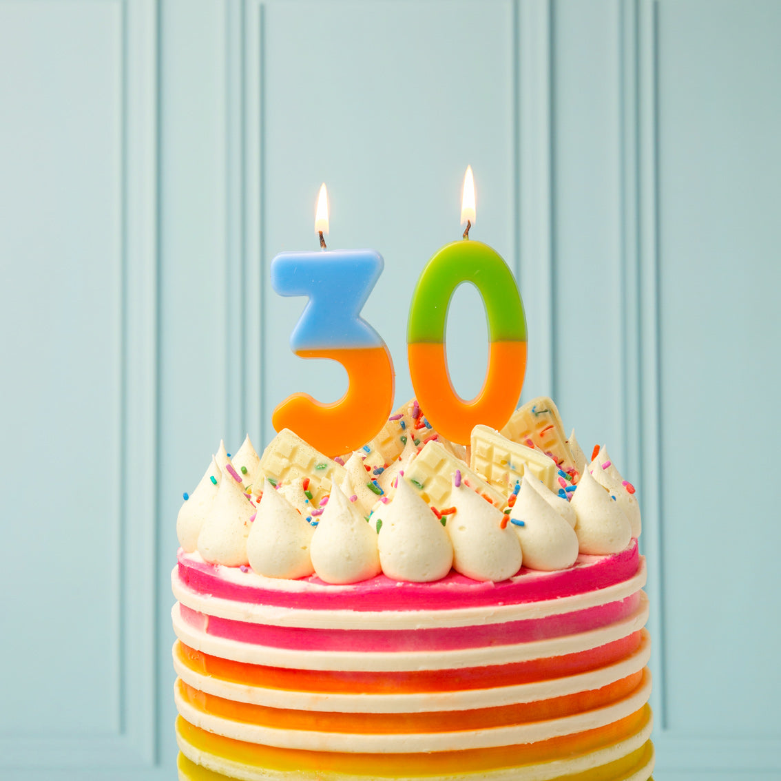 Orange & Light Blue Birthday Number Candle - 3