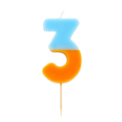 Orange & Light Blue Birthday Number Candle - 3