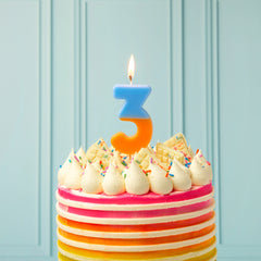 Orange & Light Blue Birthday Number Candle - 3