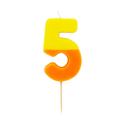 Orange & Yellow Birthday Number Candle - 5