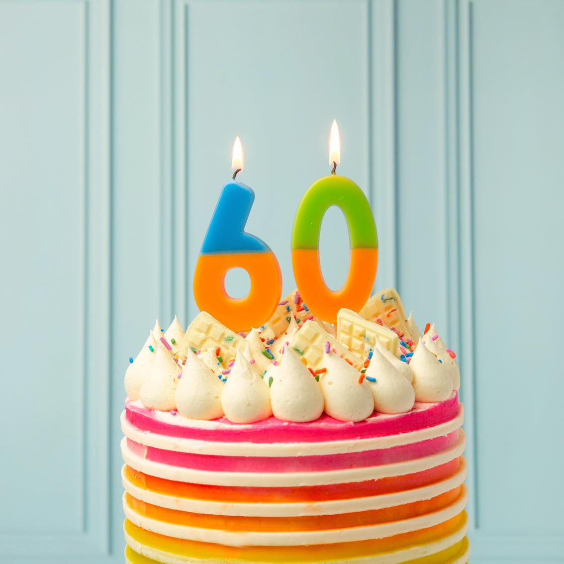 Orange & Dark Blue Birthday Number Candle - 6
