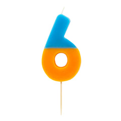 Orange & Dark Blue Birthday Number Candle - 6