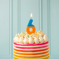 Orange & Dark Blue Birthday Number Candle - 6