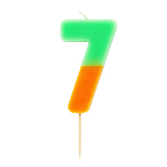 Orange & Sage Green Birthday Number Candle - 7