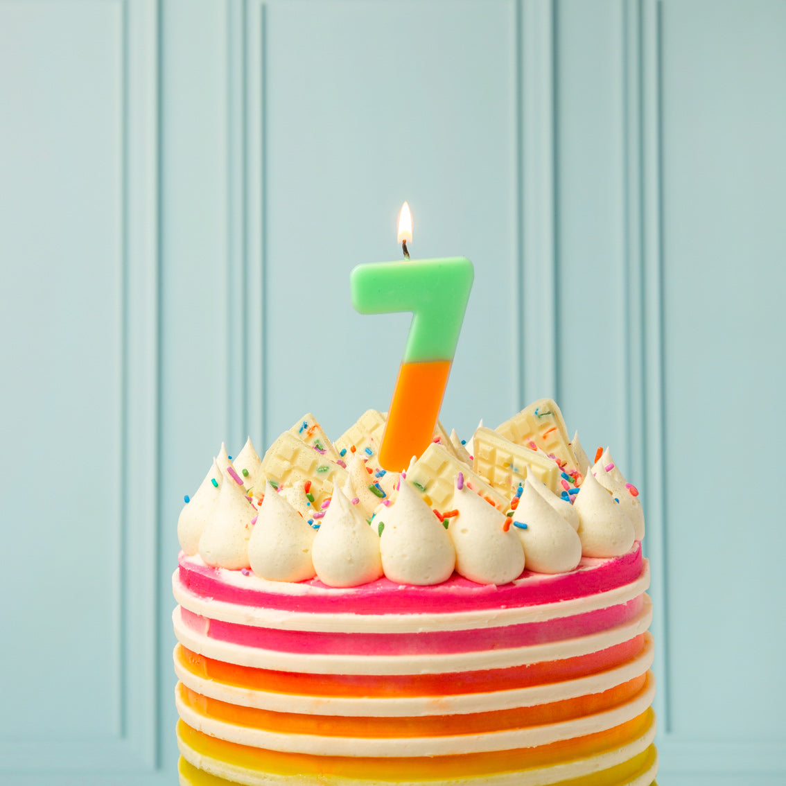 Orange & Sage Green Birthday Number Candle - 7