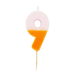 Orange & Light Pink Birthday Number Candle - 9
