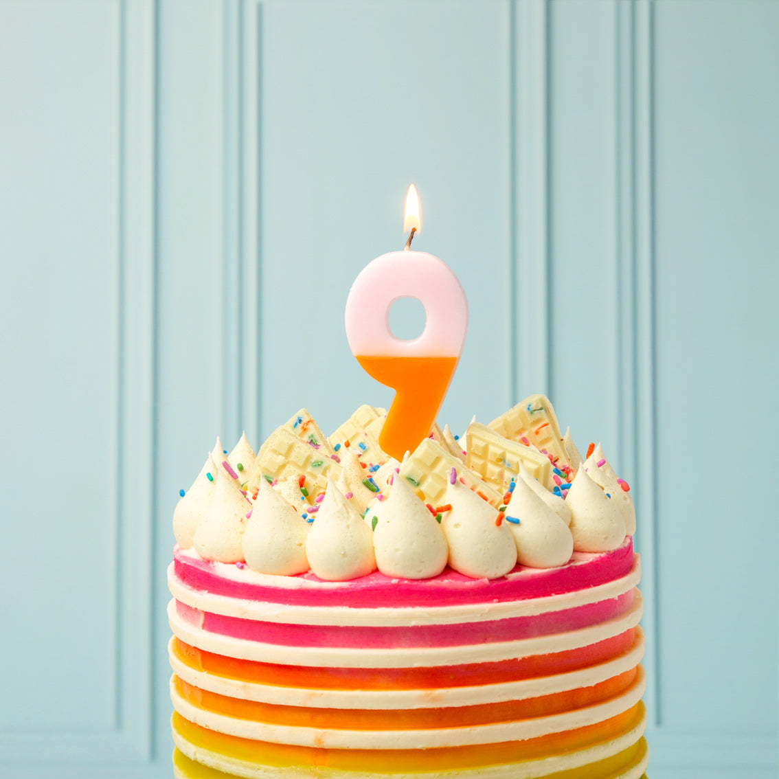 Orange & Light Pink Birthday Number Candle - 9