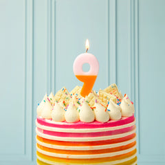 Orange & Light Pink Birthday Number Candle - 9