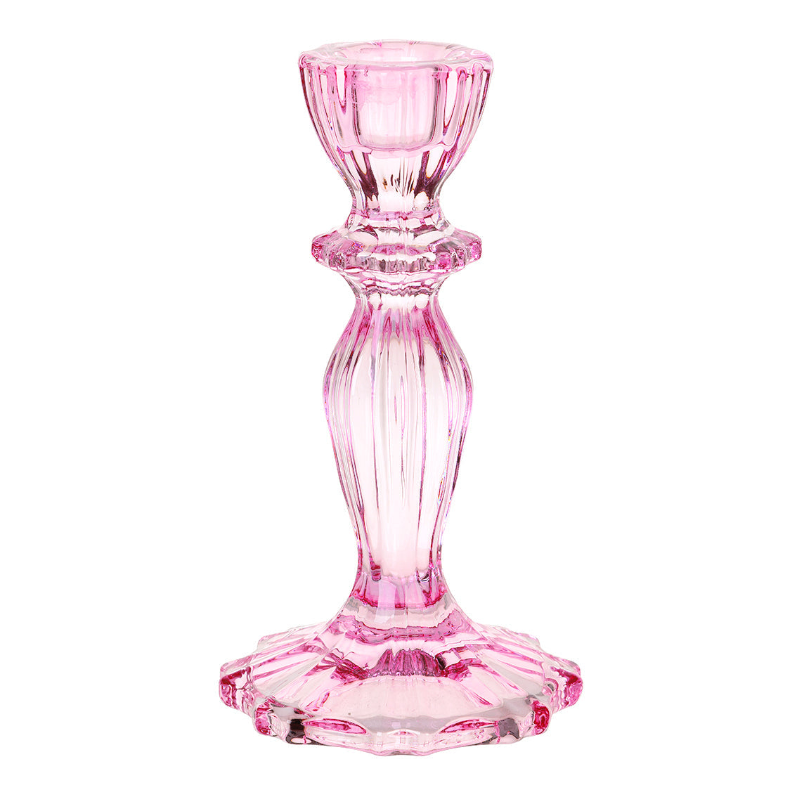 Pink Glass Candlestick Holder