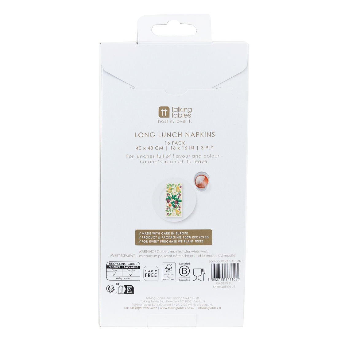 Autumnal Fruit Long Lunch Paper Napkins - 16 Pack