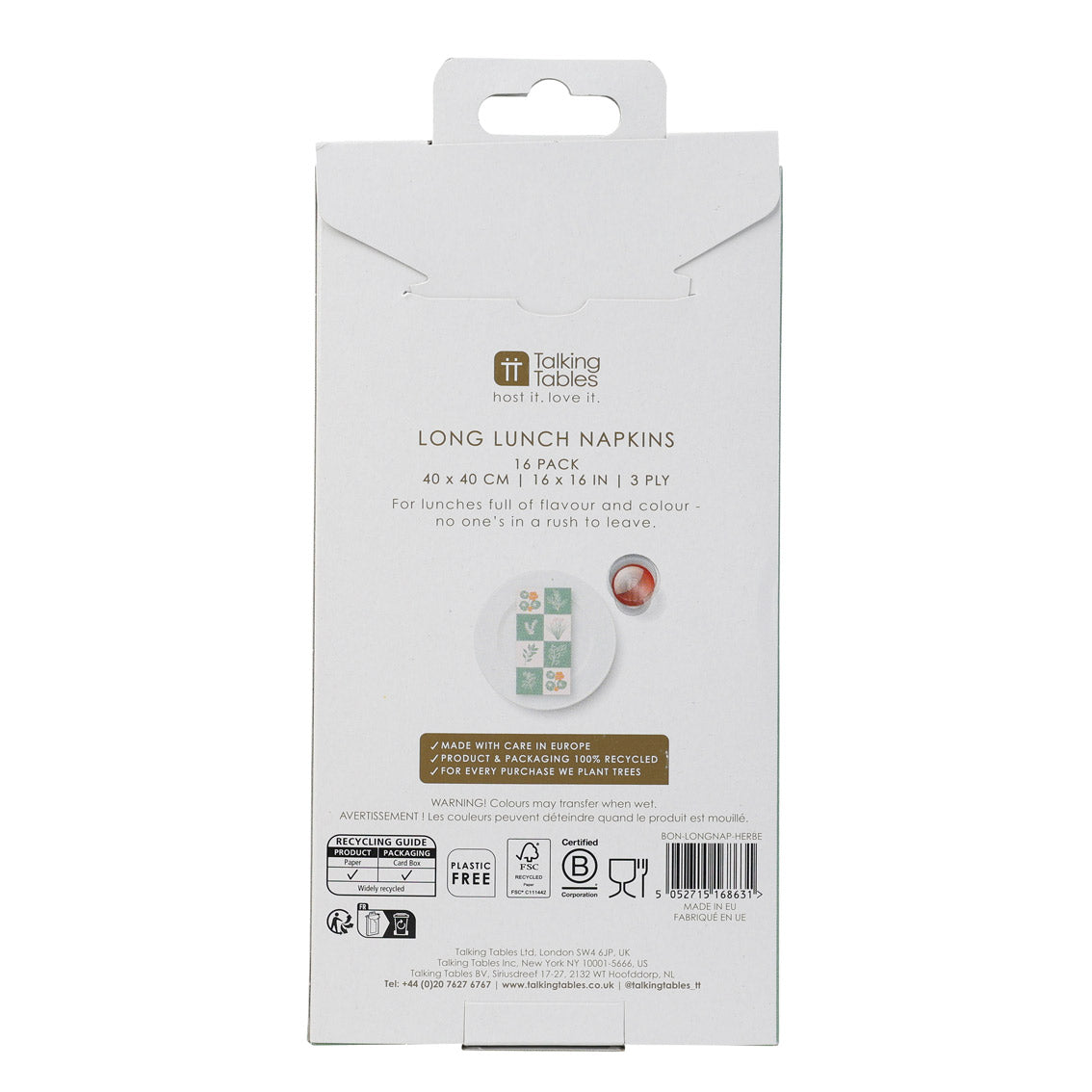 Herb Long Lunch Paper Napkins - 16 Pack
