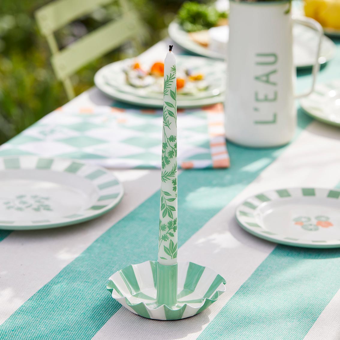 Green Stripe Metal Candle Holder
