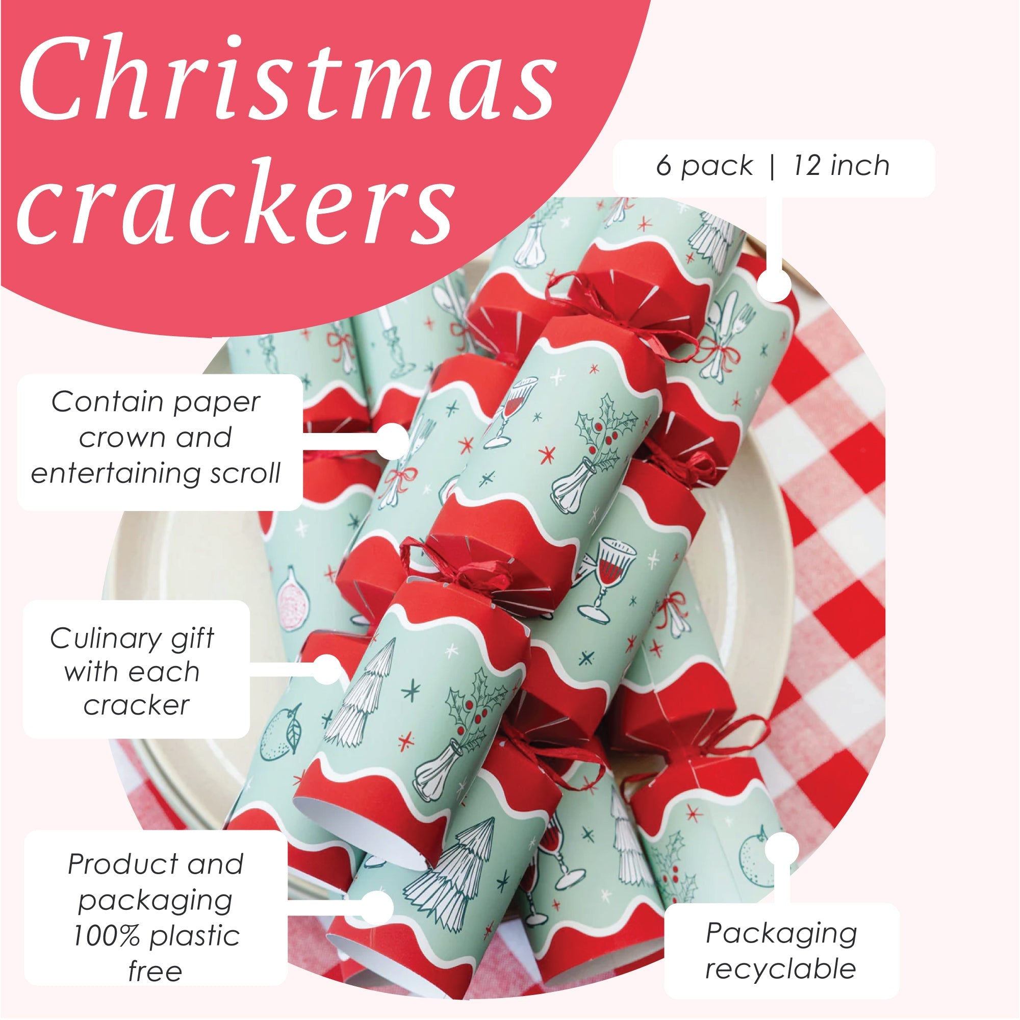 Bon Noel Icons Green Christmas Crackers – 6 Pack