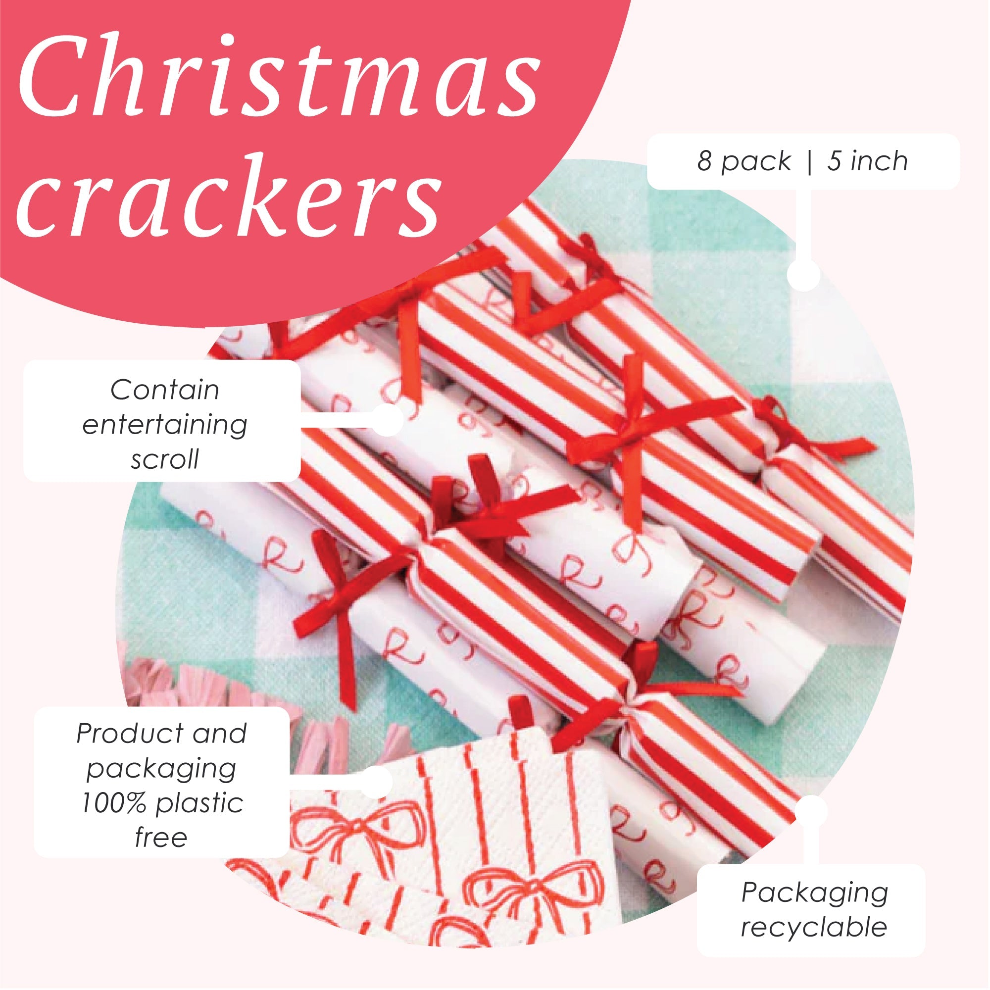 Bow Christmas Saucer Crackers - 8 Pack
