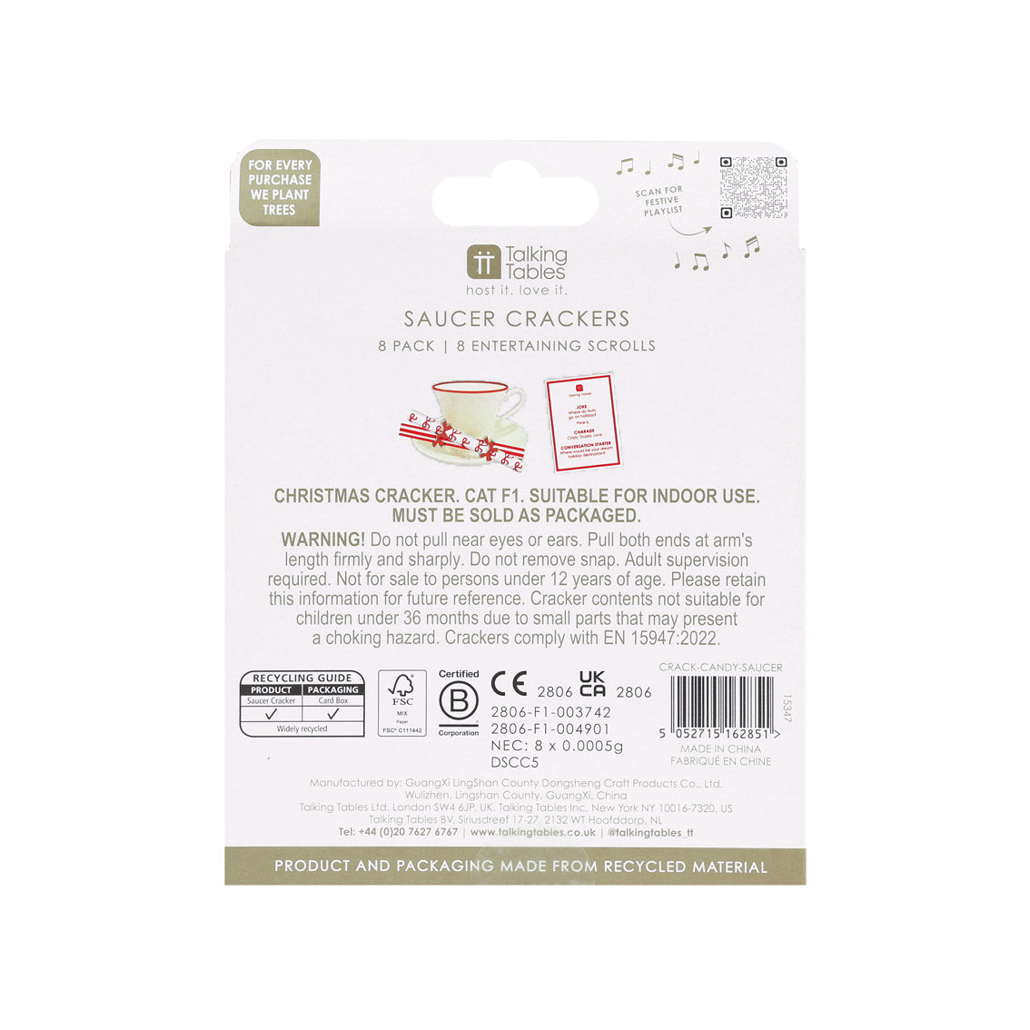 Bow Christmas Saucer Crackers - 8 Pack