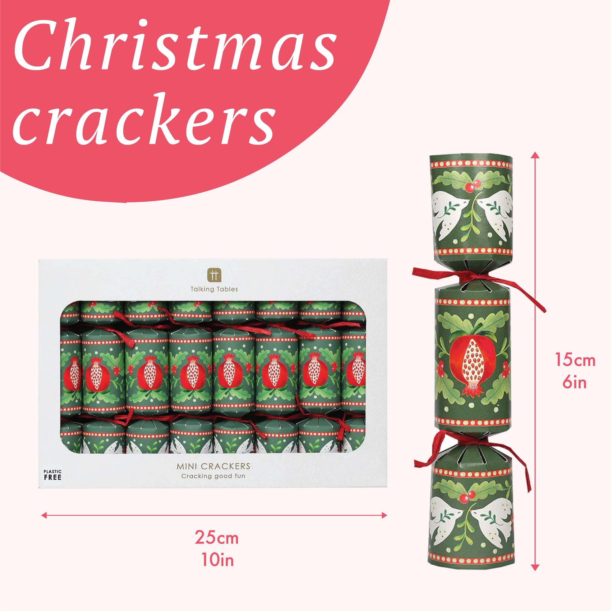 Folklore Green Mini Christmas Crackers - 8 Pack