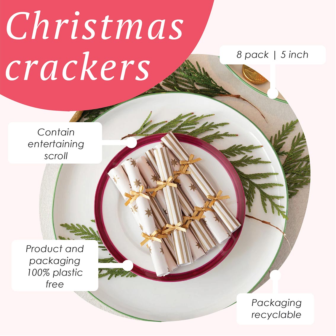 Gold Christmas Saucer Crackers - 8 Pack