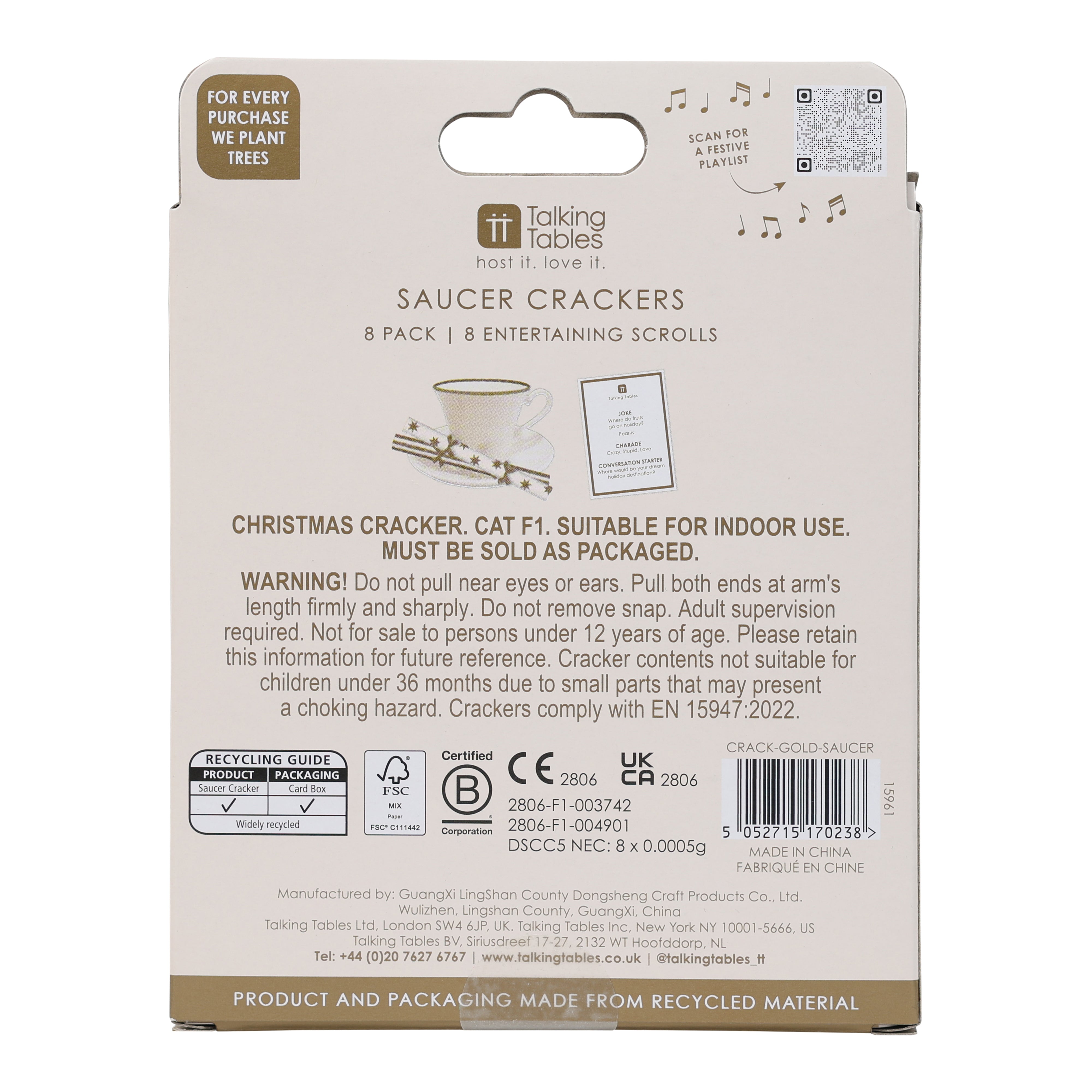 Gold Christmas Saucer Crackers - 8 Pack