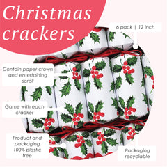 Holly White Christmas Crackers - 6 Pack