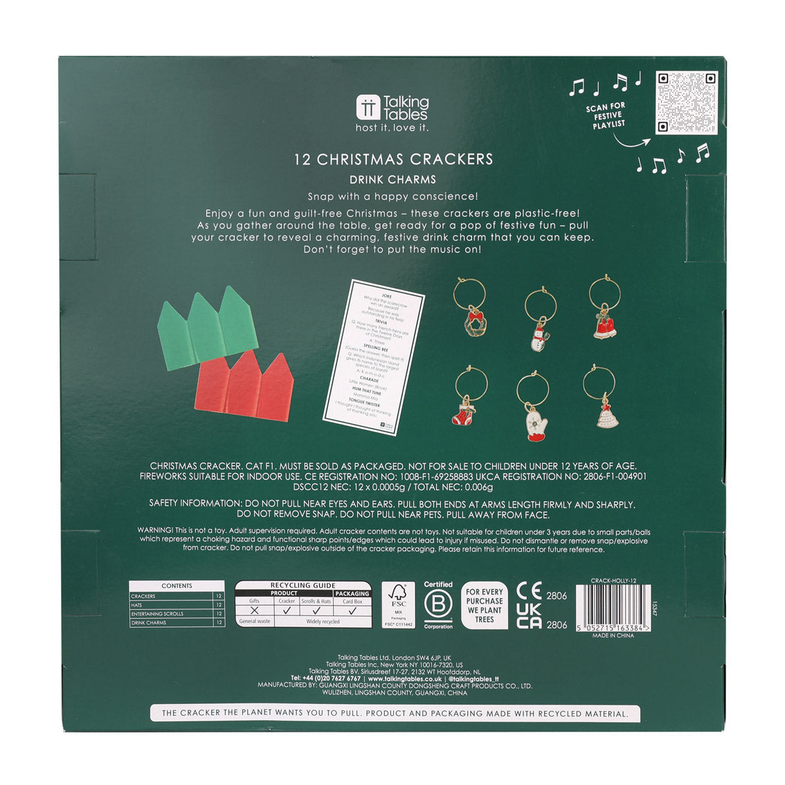 Holly White Christmas Crackers - 12 Pack