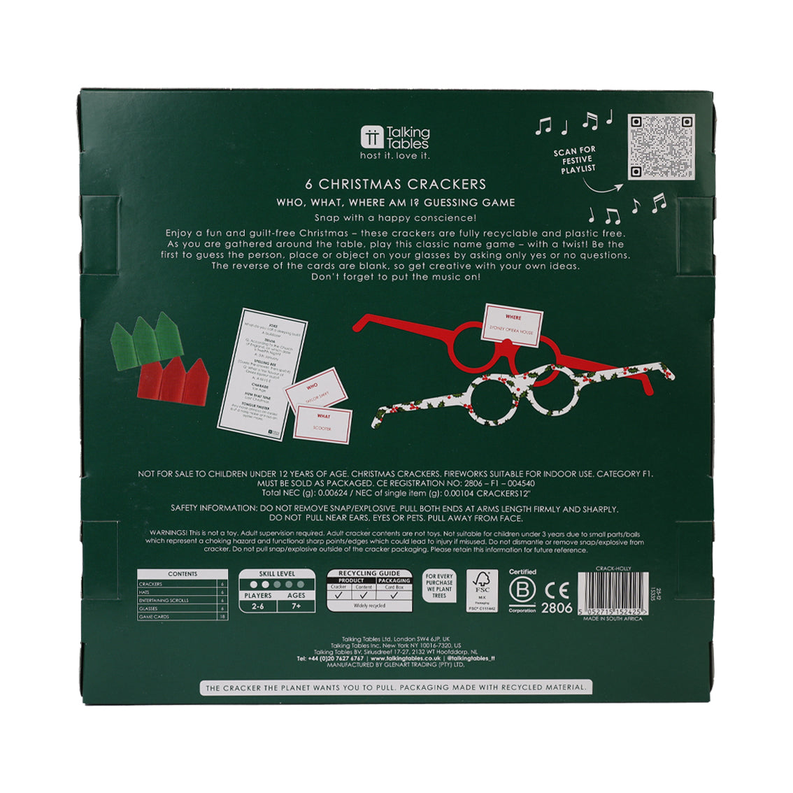 Holly White Christmas Crackers - 6 Pack