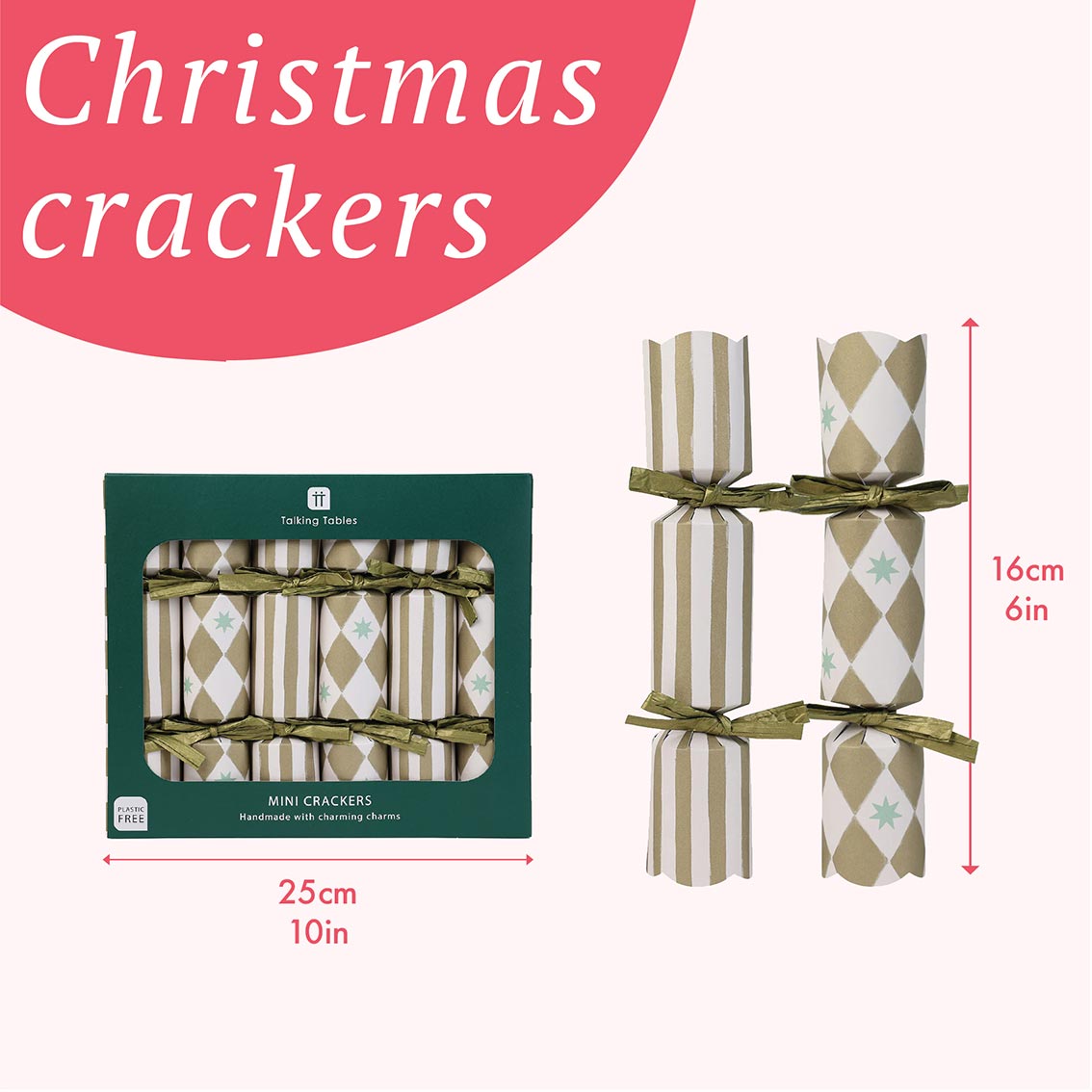 Gold Harlequin Mini Christmas Crackers - 6 Pack
