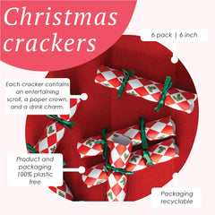 Holly Red & White Harlequin Mini Christmas Crackers - 6 Pack