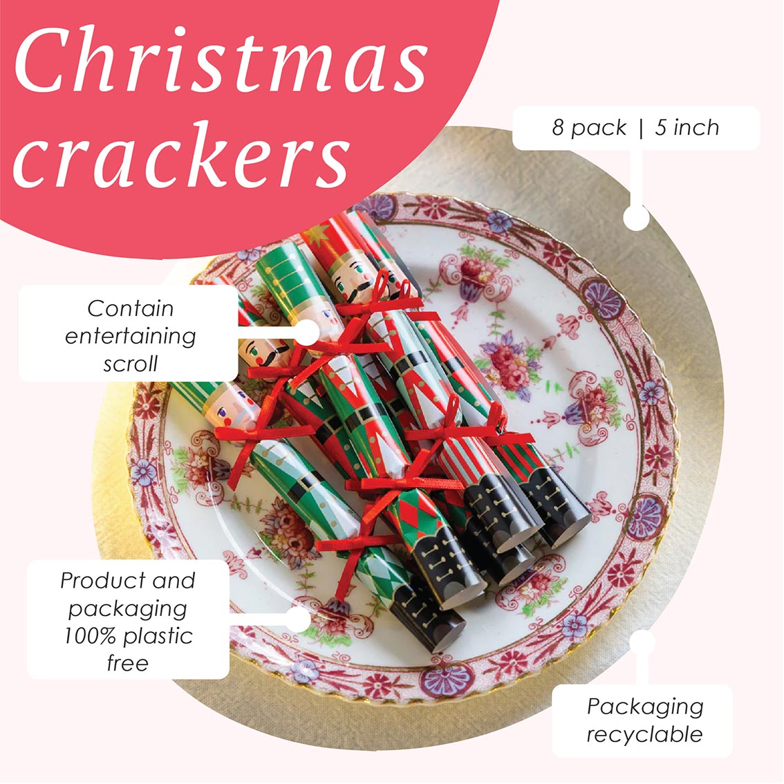 Nutcracker Christmas Saucer Crackers - 8 Pack
