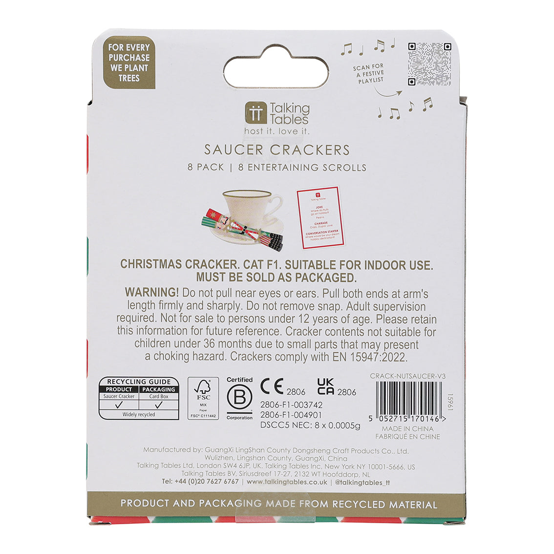 Nutcracker Christmas Saucer Crackers - 8 Pack