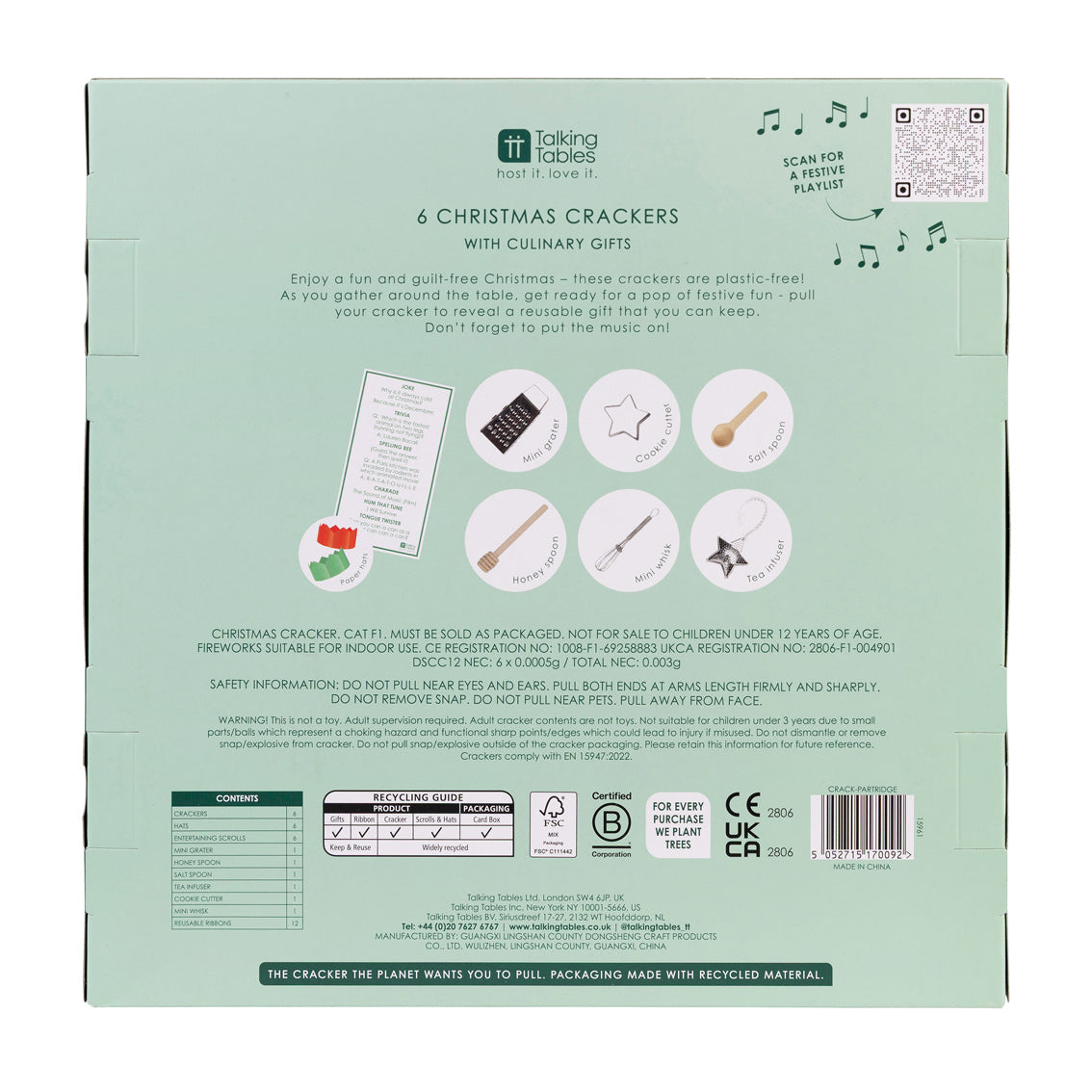 Partridge & Pear Christmas Crackers - 6 Pack