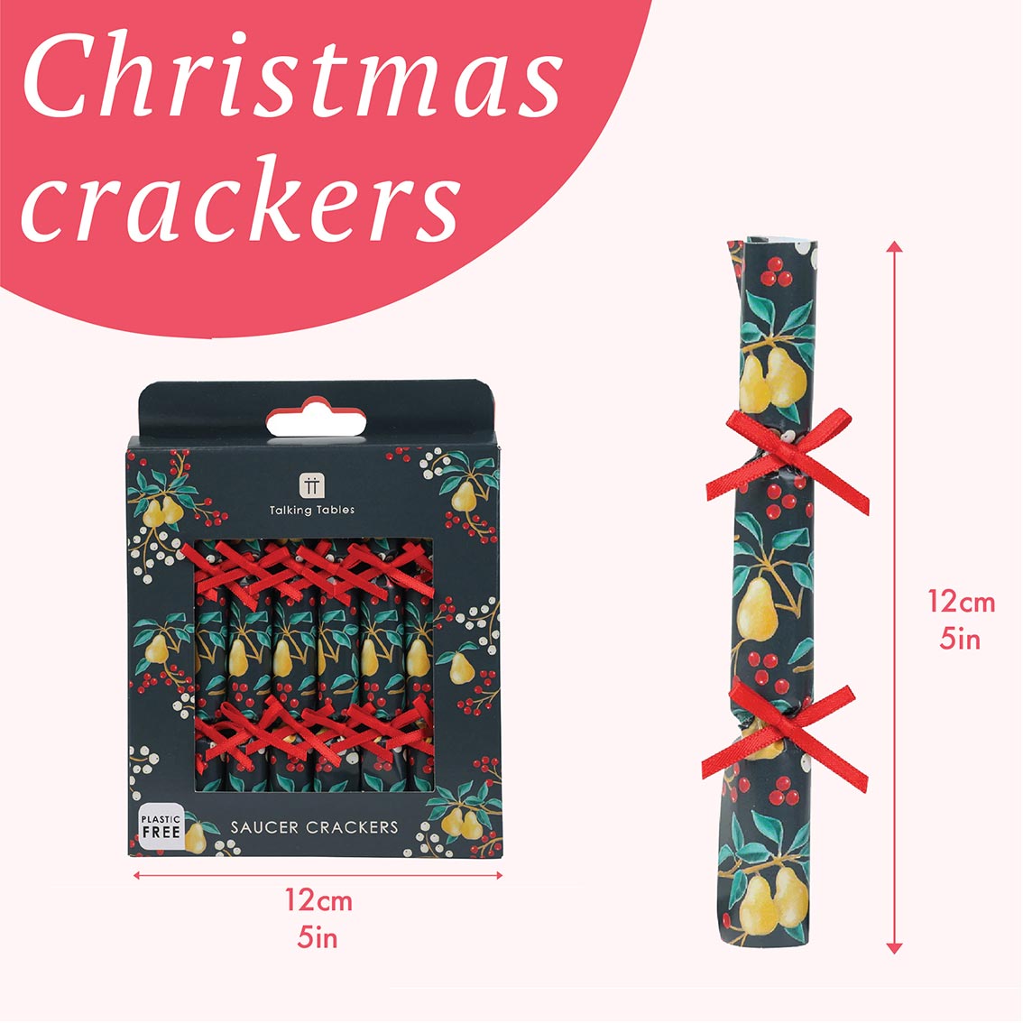 Partridge & Pear Christmas Saucer Crackers - 8 Pack